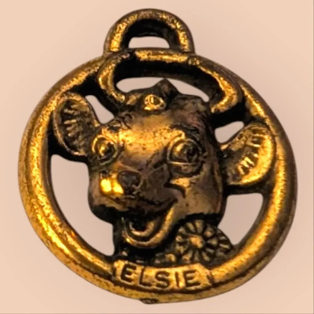 1950s Vintage Gold Tone Elsie Cow‎ Pendant Borden Milk